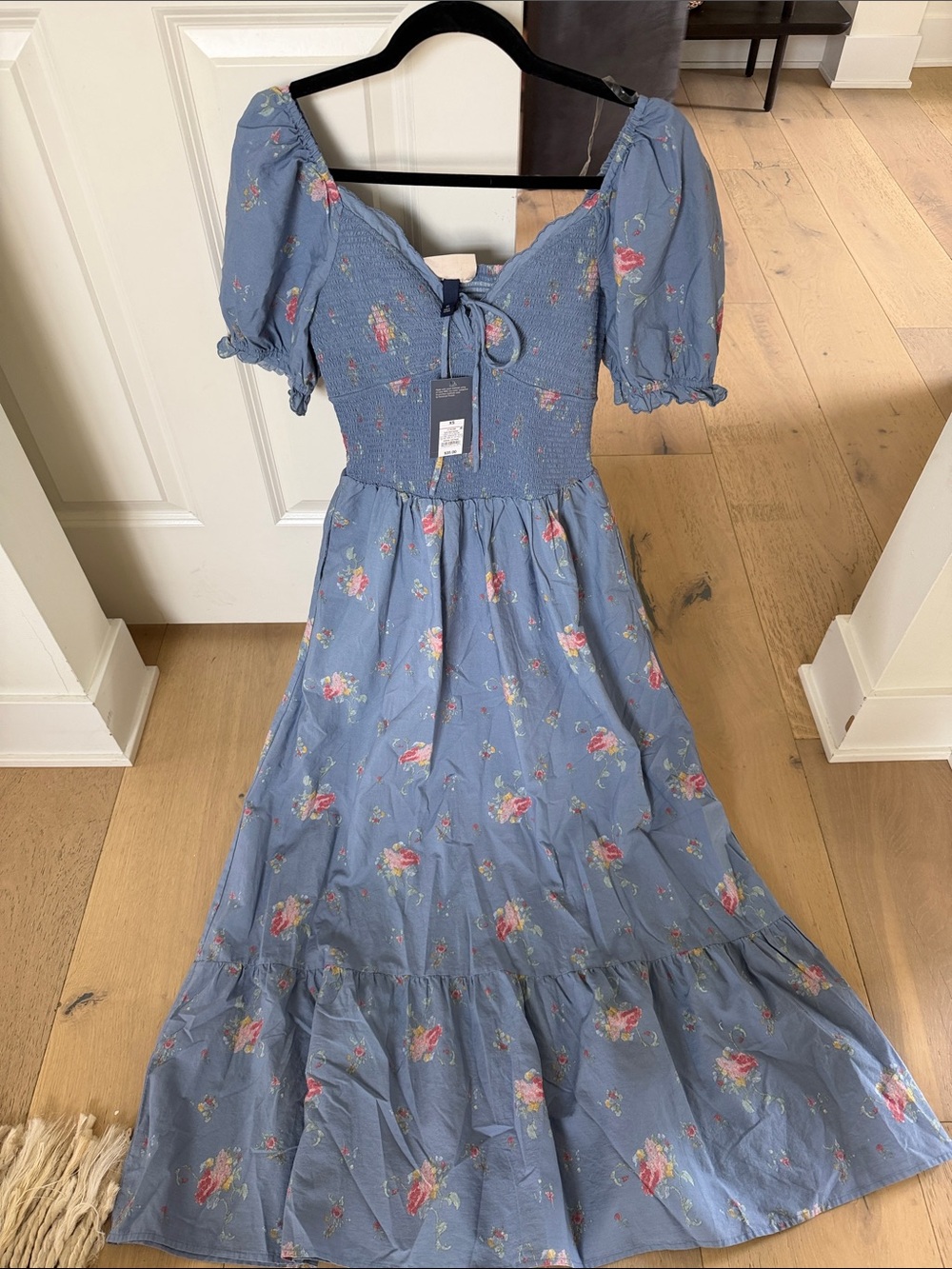 Universal Thread Blue Floral Maxi Dress with Puff Sleeves